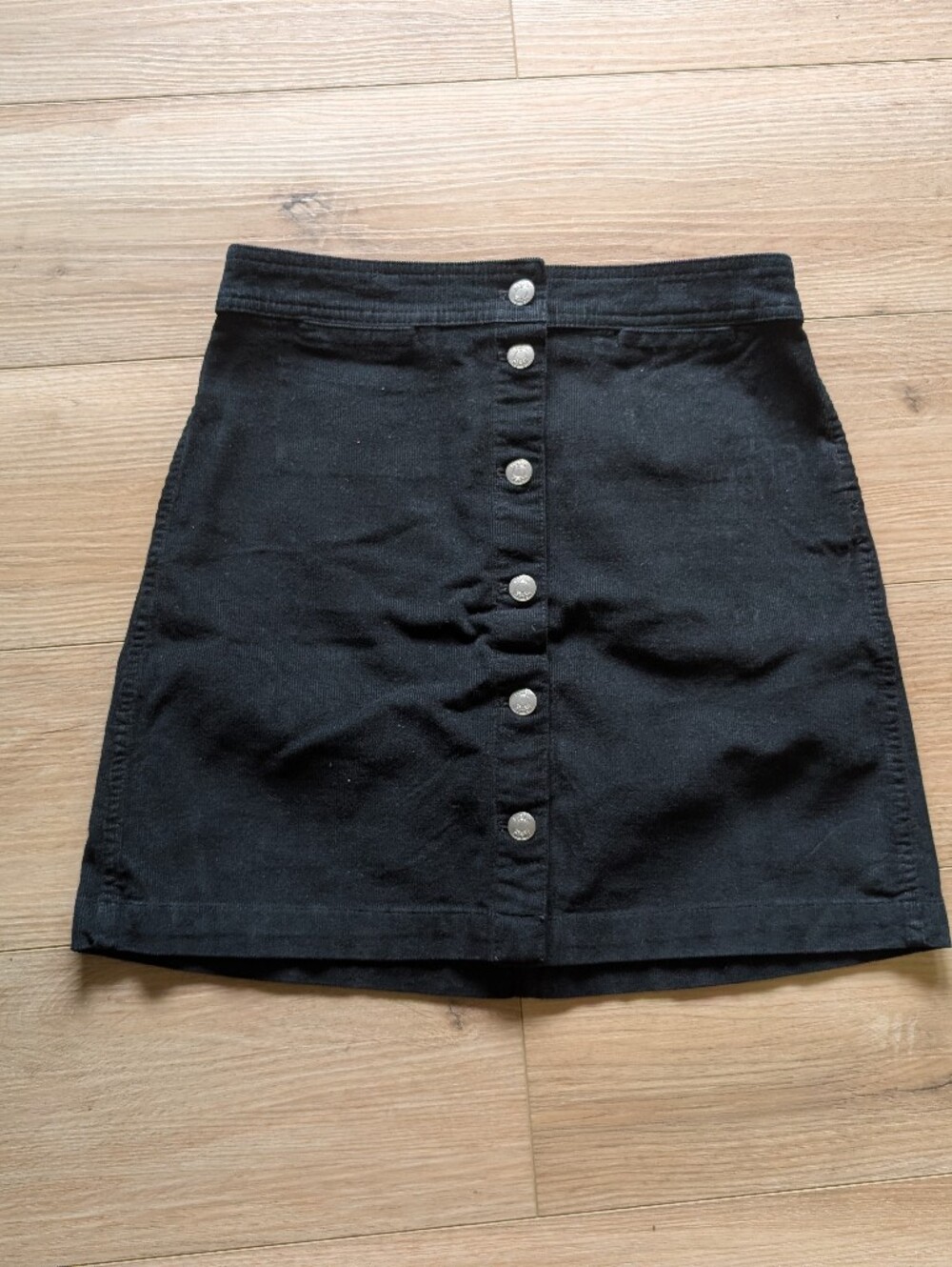 J. Crew Black Corduroy Button-Front Mini Skirt